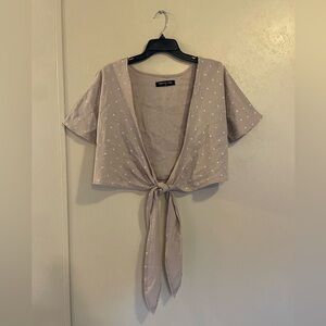 White Fox linen blend tie front crop top sz M